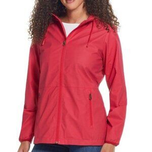 WP Weatherproof Women's XXL Casual Lightweight Hooded Rain Jacket Rococco Red